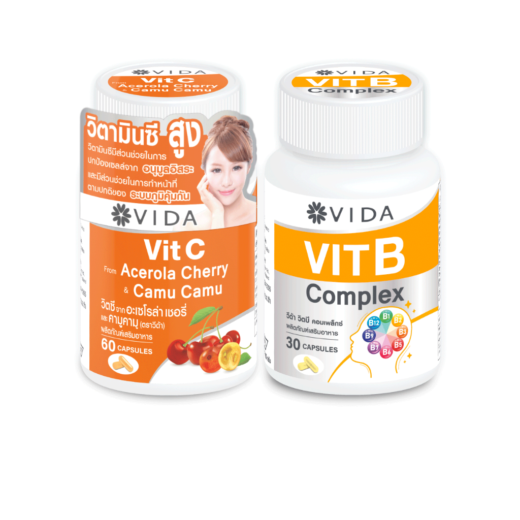 [Vitamin Set] Vit C From Acerola Cherry And Camu-Camu 60 Capsules x VIDA Vitamin B Complex 30 Capsules
