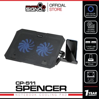 SIGNO CP-511 พัดลมระบายความร้อนโน๊ตบุ๊ค Notebook Cooling Pad 2 ใบพัด ไฟ LED ปรับระดับได้ มีพอร์ต USB