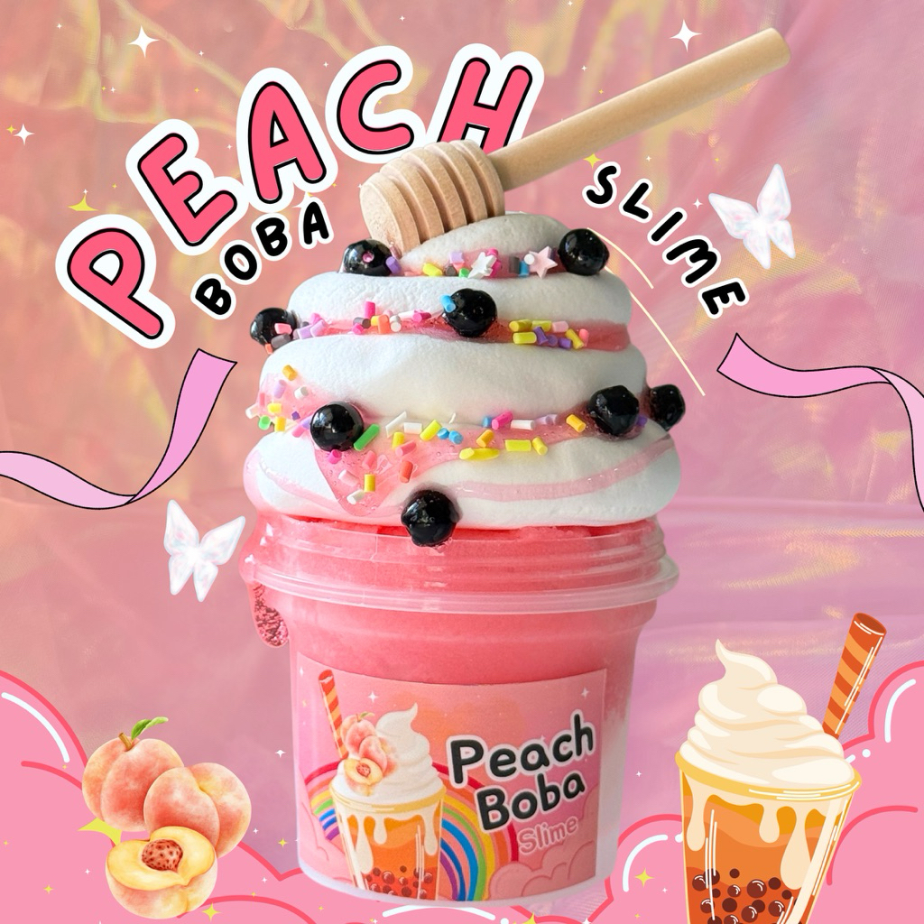 สไลม์ ชานมพีชไข่มุก แถมฟรีที่ตักน้ำผึ้ง