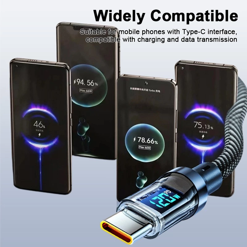 สายชาจแบตเร็ว 120W/6A สายชาร์จUSB Type C รองรับLED สายยาว1เมตร2เมตร thumbnail 5