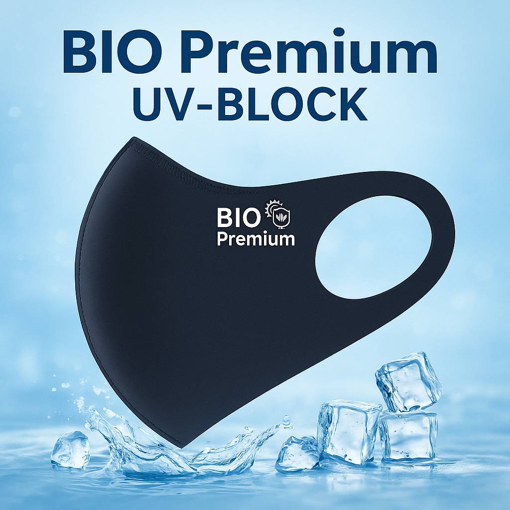 หน้ากากกันแดด BIO Premium UV-BLOCK | 3D V-Shape Mask กันแดด กันฝุ่น UPF50+ ผ้า ice silk เย็นสบาย ซักใส่ซ้ำได้ แพ็ค1 ชิ้น