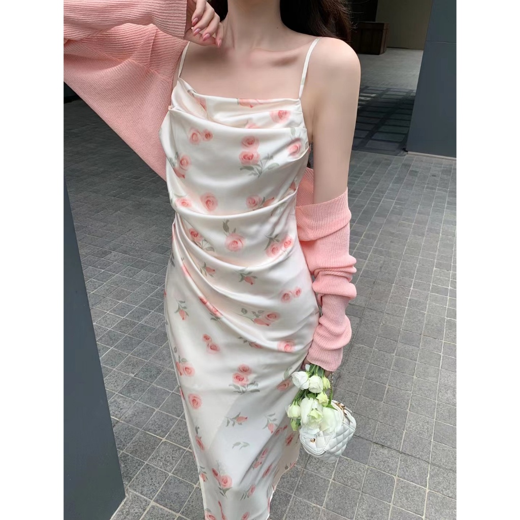 summer floral sexy long dress แฟชั่น เดรสลายดอกไม้,เสื้อผ้าแฟชั่นผู้หญิง ไปทะเล น่ารัก ชีฟอง แขนกุด ชุดเดรสสายเดี่ยว