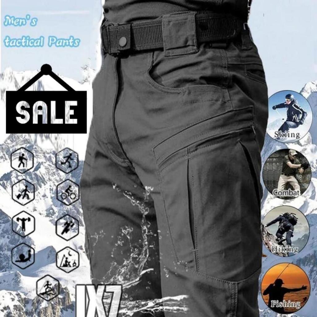 IX7/IX9 กางเกงคาร์โก้ผู้ชาย กางเกง tactical  ผ้าริปสตอปกันน้ำ หลายช่อง Fast Dry XS-3XL สีดำ