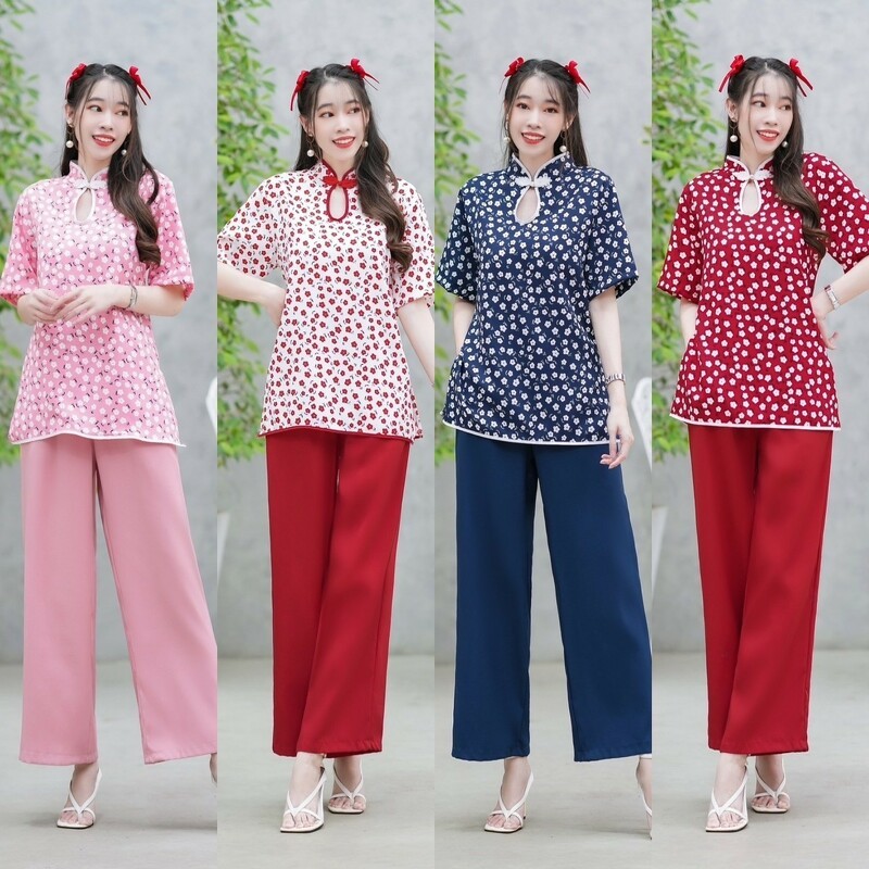 TT20038 Set 2 ชิ้นเสื้อคอจีนแขนสั้น กางเกงขายาว