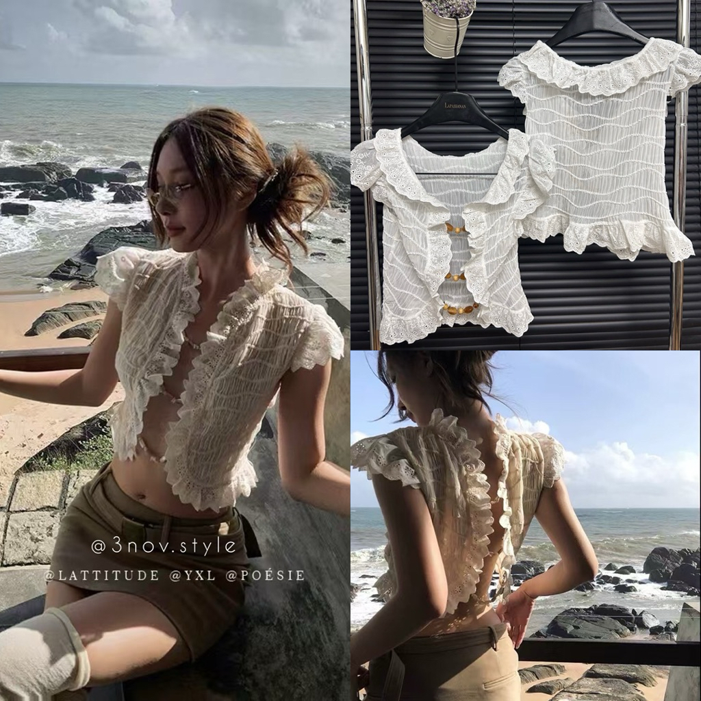 [3nov] Kosuke Top : เสื้อลูกไม้ ประดับลูกปัด อก30-36”