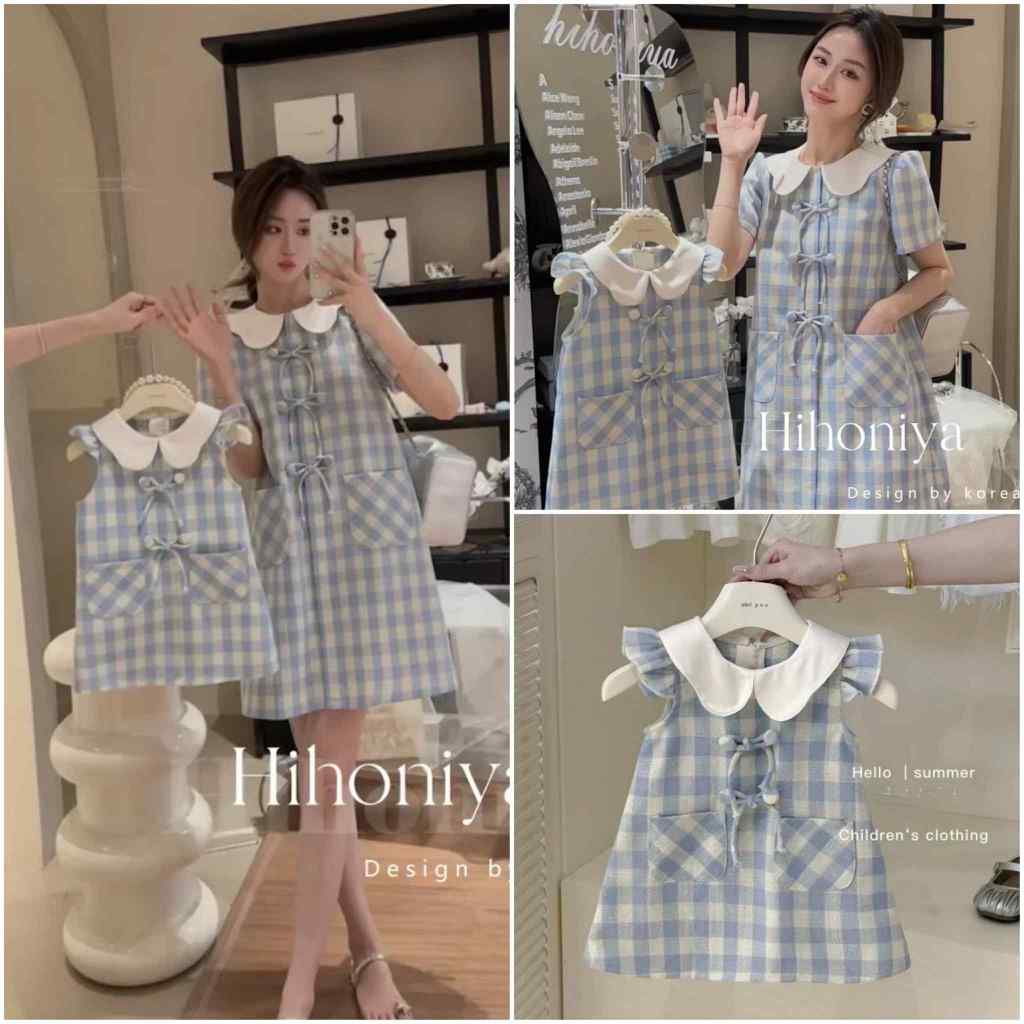 พร้อมส่ง ชุดคู่แม่ลูก 𝐌𝐢𝐍𝐈 𝐒𝐂𝐎𝐓𝐓 𝐃𝐑𝐄𝐒𝐒 🎀🎠✨ ลายสก็อตสีฟ้า