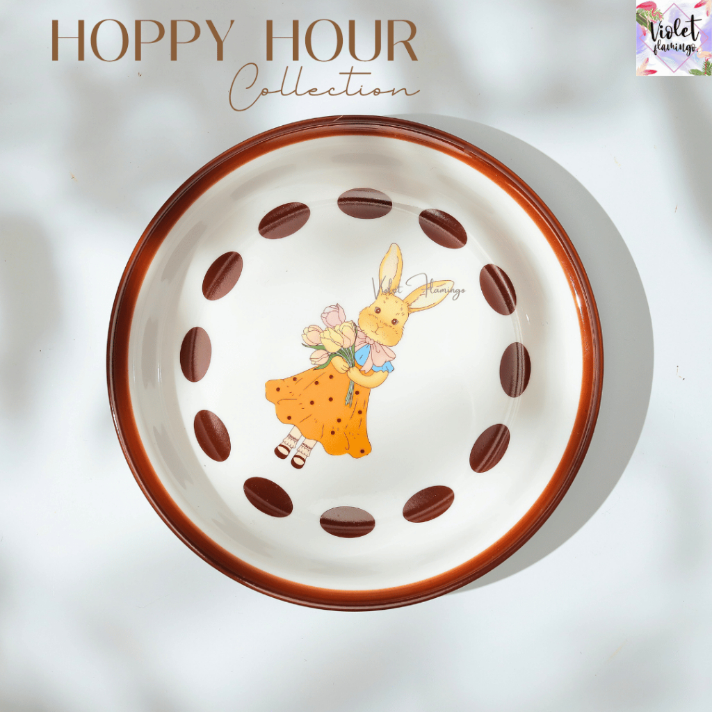 Violet Flamingo จานถ้วยเซรามิค รุ่น Hoppy Hour จานขนม ถ้วยขนม จานเซรามิคลายกระต่ายแสนน่ารัก จานเข้าไมโครเวฟได้