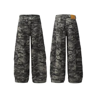 (🔥จัดส่งด่วน 1 วัน!) 22wrldwidee Retro Camouflage Workwear Jeans กางเกงยีนส์ลายทหาร ทรงบอลลูน คาร์โก้(KR1679)