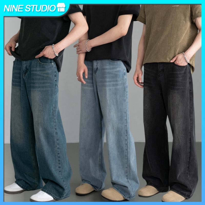 Baggy Jeans 4 สี กางเกงยีนส์ผู้ชายขากว้าง ไซลินไดรต์ พอดี vintage ทรงสตรีท พร้อมส่ง