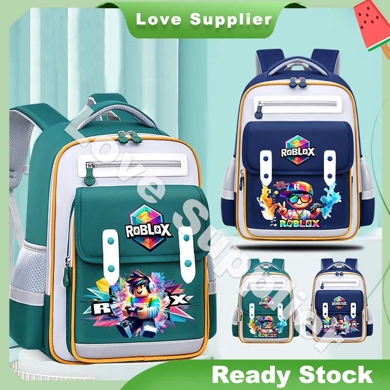 42 ซม.Roblox กระเป๋านักเรียนประถมสําหรับเด็กกระเป๋าเป้สะพายหลังศัลยกรรมกระดูกน้ําหนักเบาคุณภาพสูง