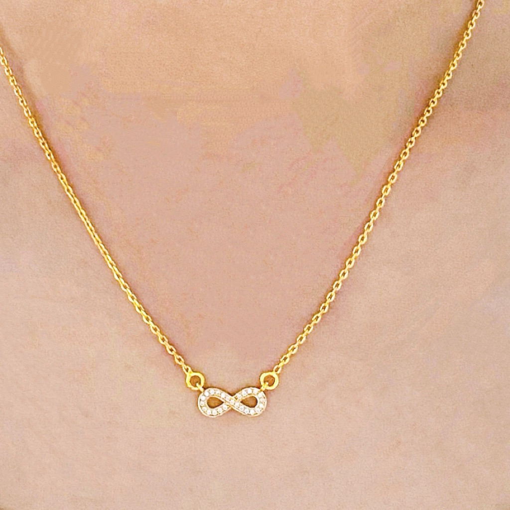 สร้อยคอทองอินฟินิตี้ฝังเพชรน่ารักๆ ยาว18นิ้ว ทองโคลนนิ่งเหมือนแท้ ทองชุบ สร้อยคอผู้หญิง 0172