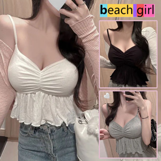 🌈beachgirl🌈สไตล์เกาหลี เสื้อกั๊กสายเอี๊ยม เสื้อแขนกุด ทรงสั้…