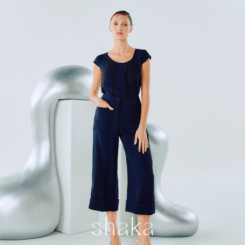 Shaka AW24 Culottes Trousers กางเกงคูล็อต ขาสามส่วน ปลายขาพับเบิ้ล (NAVY) PN-8240707