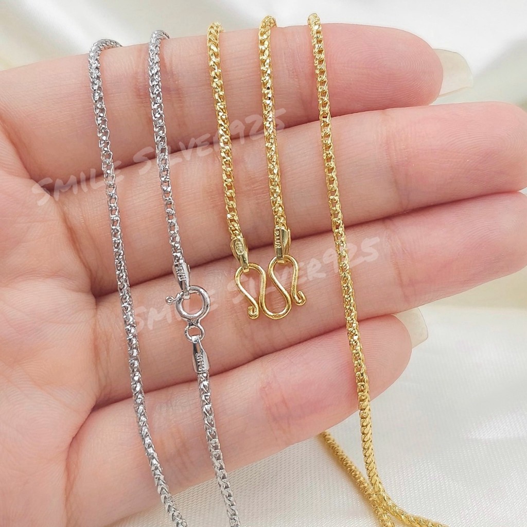 ค59 สร้อยคอ ลายสี่เสากลมจิกเพชร Diamond cut 1.7mm. เงินแท้92.5%Italy ชุบทอง18k/ชุบทองคำขาว