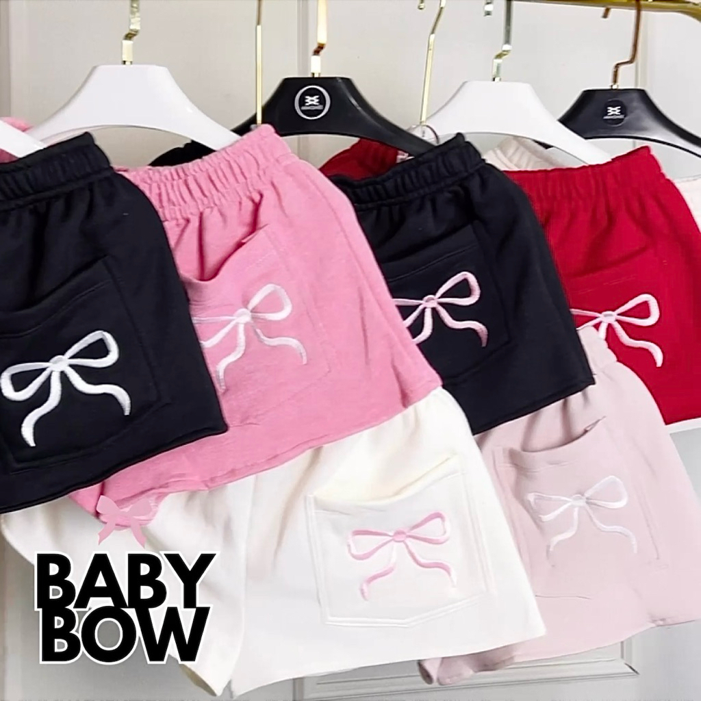 BABY BOW PANTS 🎀 กางเกงขาสั้น-ยาว ผู้หญิง กระเป๋าหลังปักโบว์ใหญ่ ผ้าเนื้อหนานุ่มมากๆ รูปที่ 2