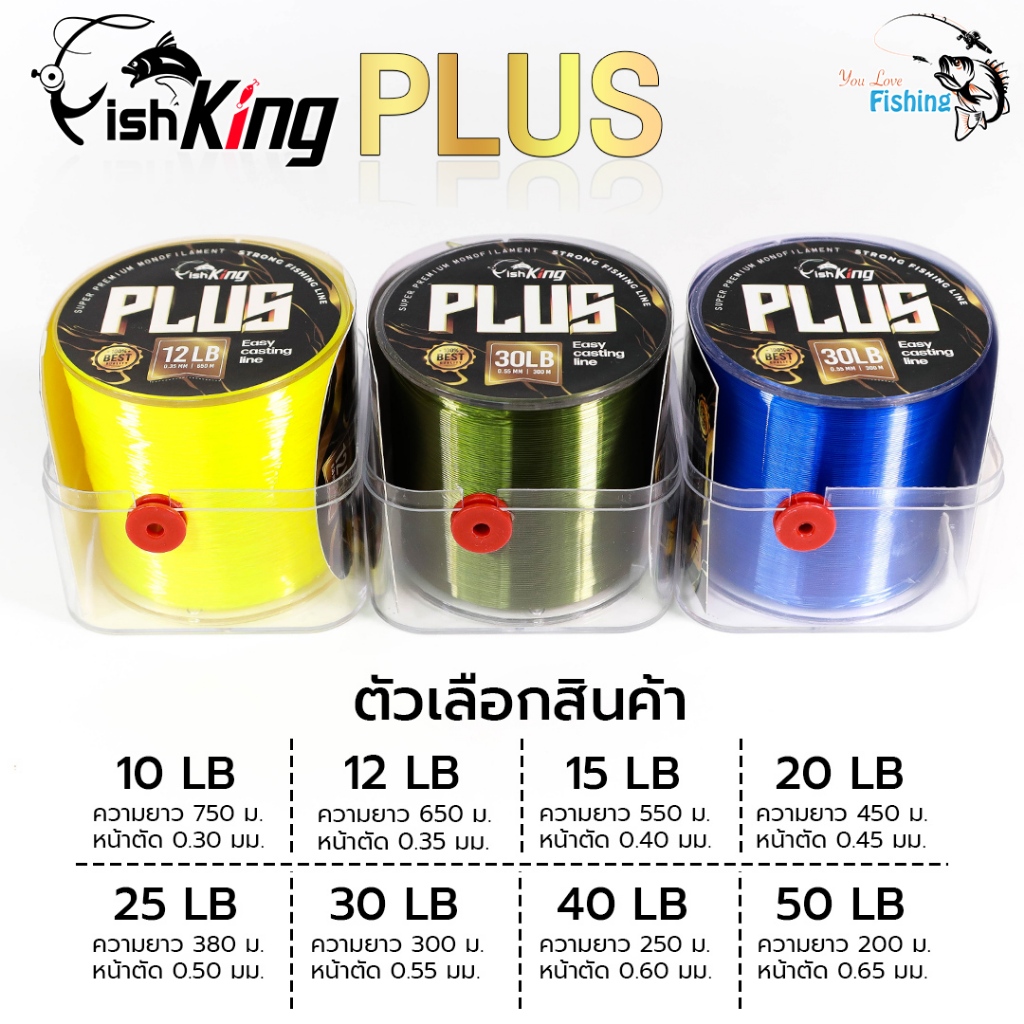 สายเอ็นเต็ม สายเอ็นตกปลา แบรนด์ Fishking รุ่น PLUS (ฟิชคิงพลัส) ทนต่อแรงดึง การเสียดสี และ การกระชาก