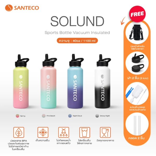 SANTECO แก้วน้ำเก็บความเย็น รุ่นโซลันด์สปอร์ต หลอด+ที่จับ