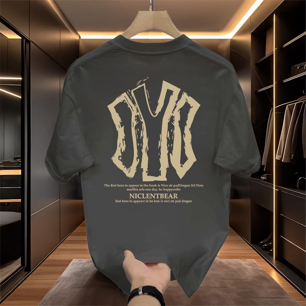 Basi เสื้อยืดแฟชั่น คอกลมโอเวอร์ไซส์  าคอตตอนไม่ยืดย้วยยาก สไตล์สตรีทพิมพ์SATISFACTORILเกาหลี unisex