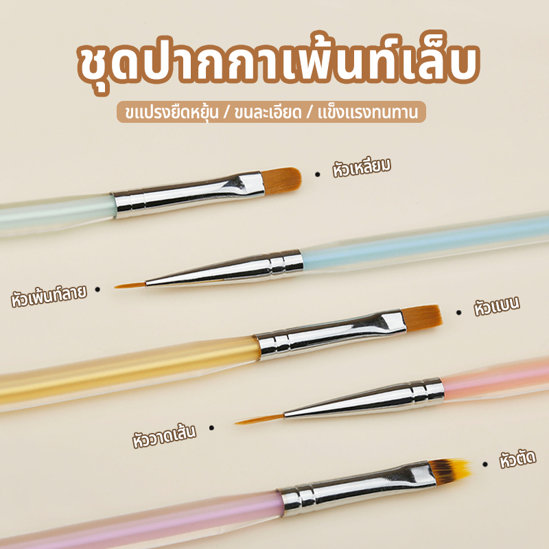 Nawoelite สีทาเล็บ แปรง เล็บ ชุดแปรงทาเล็บ 5 ด้าม พร้อมสีออโรร่า ✨ เครื่องมือทำเล็บ DIY แปรงวาดลวดลายสุดคัสตอม - รูปที่ 5