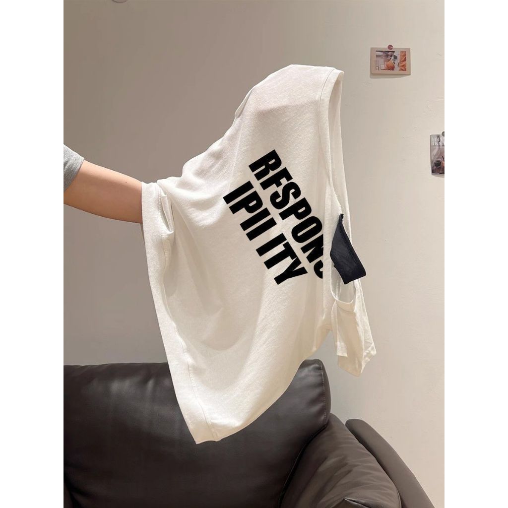 เสื้อปาดไหล่แฟชั่นสตรีสไตล์วินเทจแขนสั้นสีเทาเนื้อผ้าโปร่ง รูปที่ 5