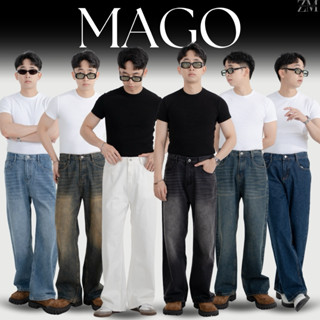 (6สี) MAGO JEANS กางเกงยีนส์เอวสูงทรงกระบอกใหญ่เอวยืดสม็อค