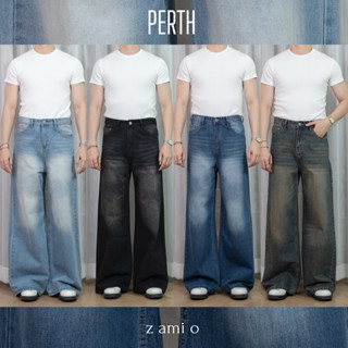 PERTH JEANS กางเกงยีนส์เอวสูงทรงกระบอกใหญ่ขายาวมาก