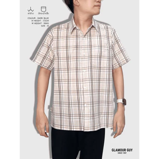Glamour Guy เสื้อเชิ้ตแขนสั้น ลายสก๊อต ชายตรง ผ้าทอTC172เส้น ใส่ทำงาน มีไซส์ใหญ่ มีไซส์ S-3XL