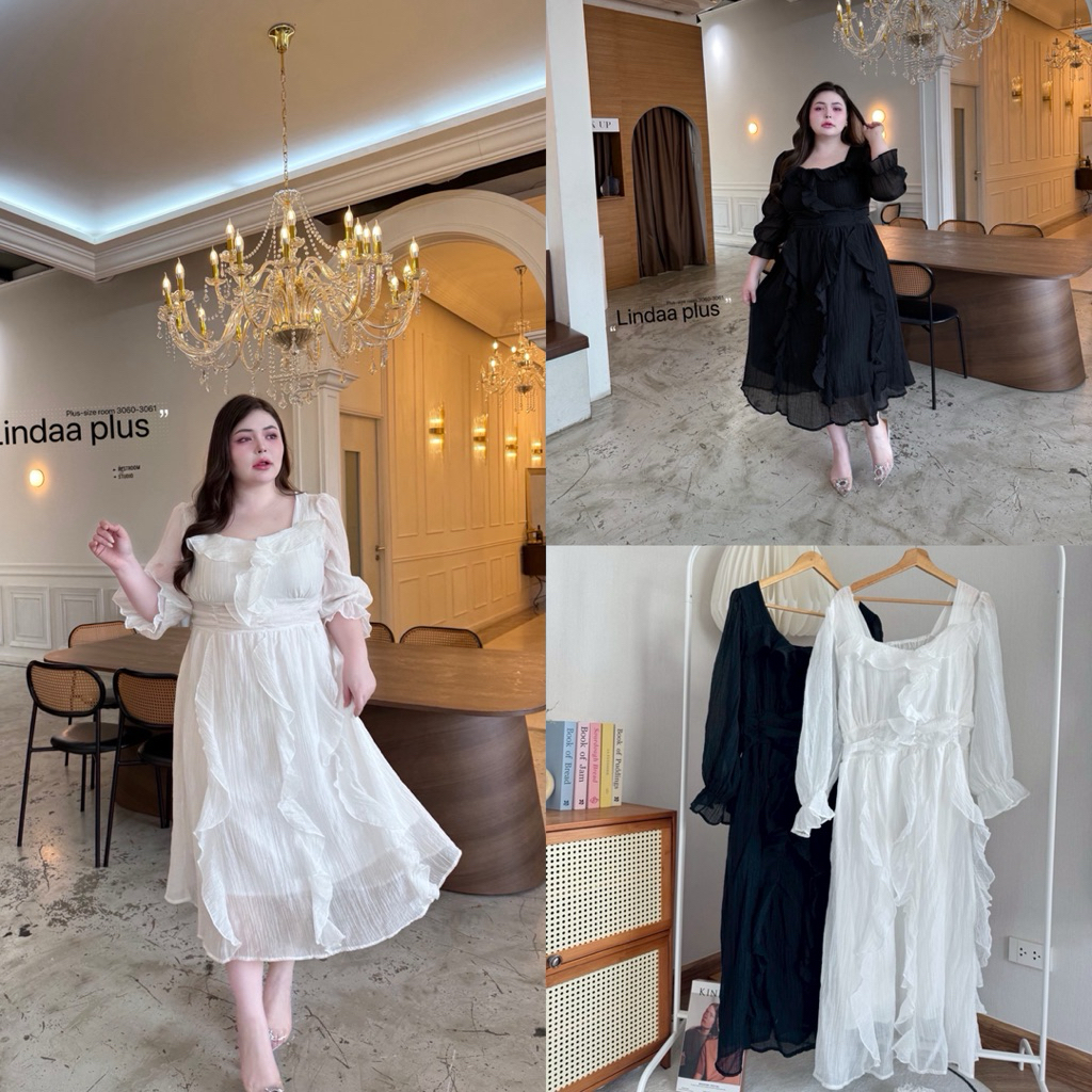 ชุดเดรสยาว ผ้าใยไผ่ พริ้วสวย ด้านหลังเป็นสม๊อคเข้ารูป plussize สาวอวบ