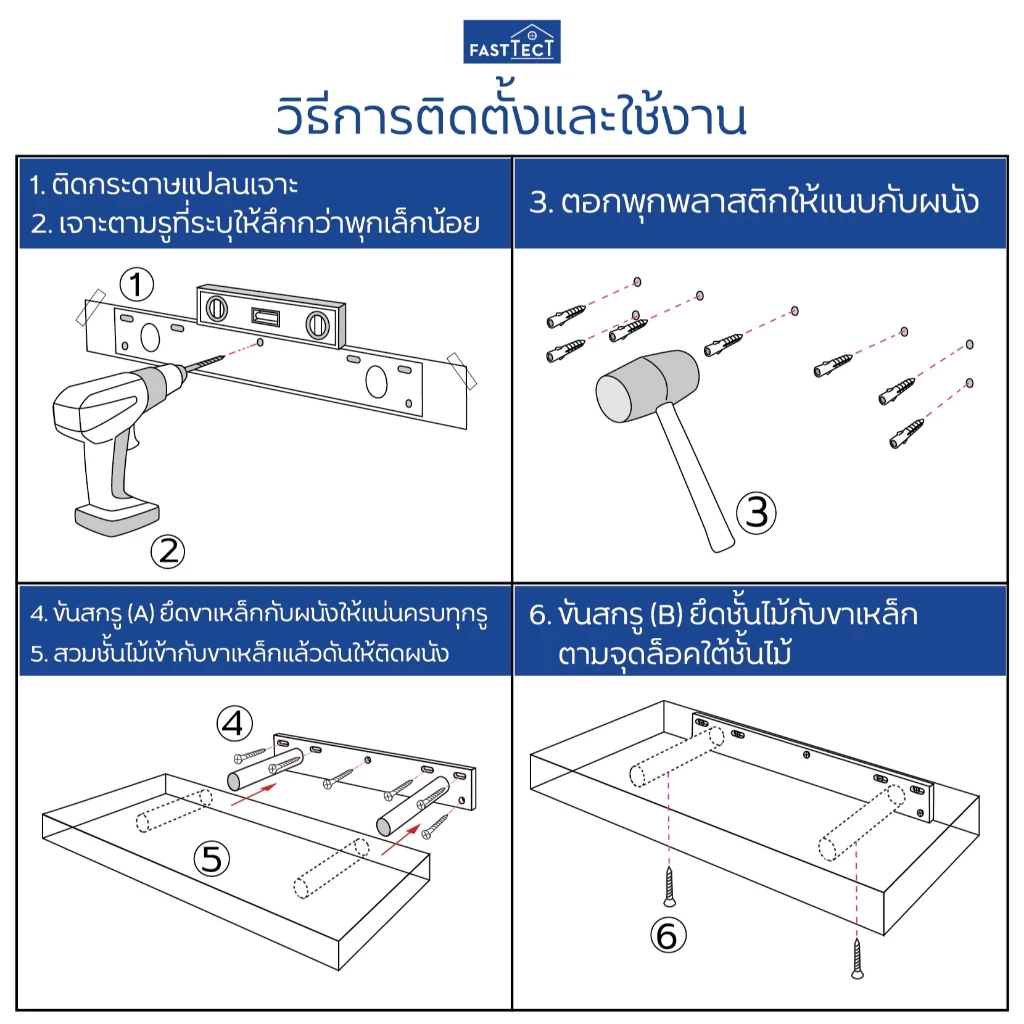 FASTTECT ชั้นวางของติดผนัง  มินิมอล รุ่นขาเหล็ก รวมขนาด thumbnail 10