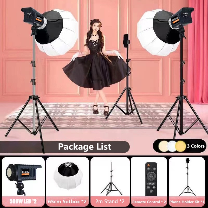 มืออาชีพ ไฟไลฟ์สด 500W ไฟสตูดิโอ 2700K-6500K ไฟถ่ายรูป & 65cm Softbox & Light Stand For Live Stream