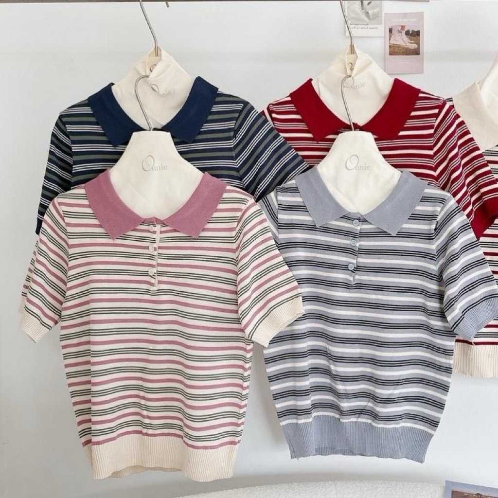 เสื้อคอปกไหมพรมริ้ว สไตล์เกาหลี Ounie/Gi-ant