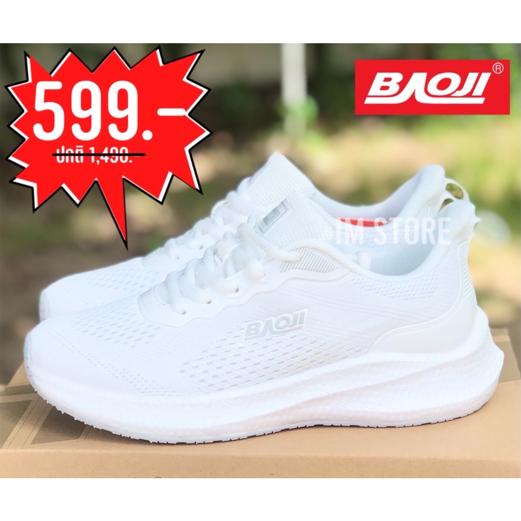 ✨ BAOJI SALE ✨รองเท้าบาโอจิ ลิขสิทธิ์แท้ รุ่นผู้หญิง ใส่ออกกำลังกาย ลำลอง พื้นนุ่ม เบา ใส่สบาย สีขาวล้วน