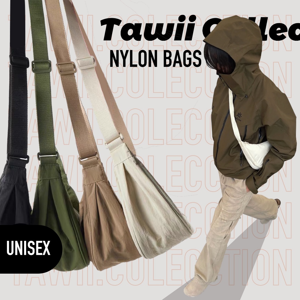 Tawii. กระเป๋าสะพายข้าง Unisex Crossbody ไนลอน กระเป๋าไนล่อน กันน้ำ เบา แฟชั่นหลากหลาย กระเป๋ายอดนิยม