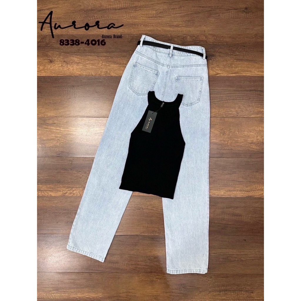 พร้อมส่ง XS SM⚡️AR 8338 ชุดเซต เสื้อสีดำ+กางเกงยีนส์ขายาว+เข็มขัด คุ้มมาก! - รูปที่ 4