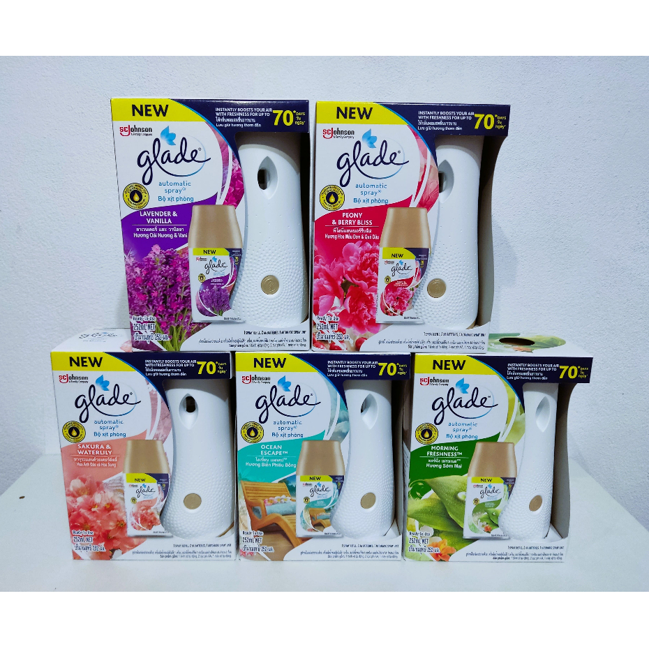 (เครื่อง+รีฟิล+ถ่าน2ก้อน) Glade Automatic Spray Air Freshener เกลดออโตเมติค สเปรย์ปรับอากาศอัตโนมัติ 252 มล.