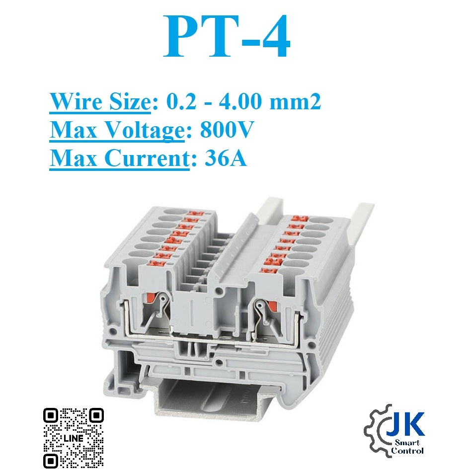 PT-4 Push-in Type Terminal Block: เทอร์มินอลสปริง PT-4 (800V/36A)