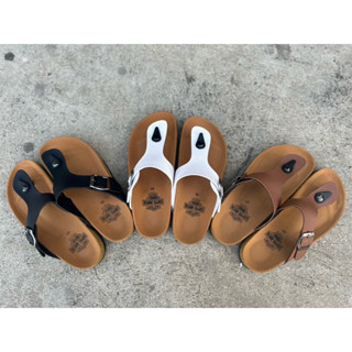 รองเท้าไบเก้นวินเทจ หูหนีบหนังสีสด สีขับผิวเท้า พื้นปั๊มฮาเล…