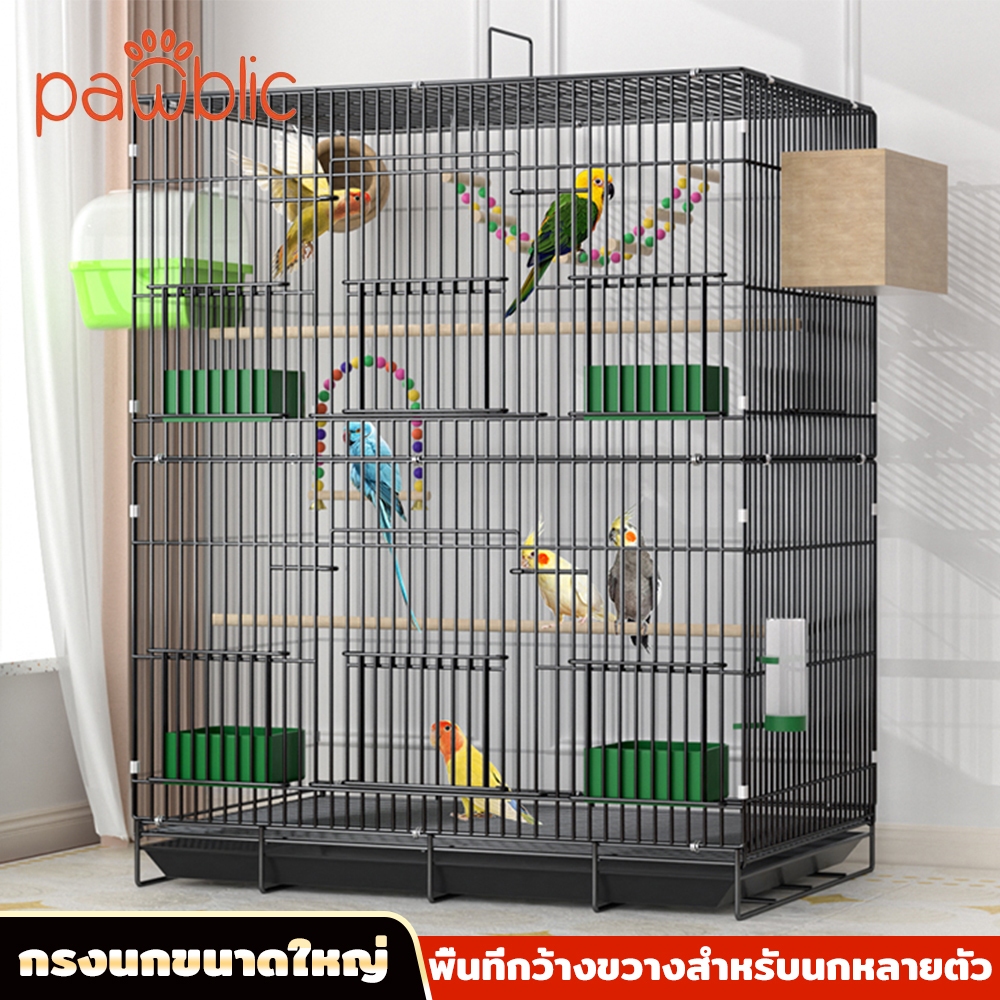Pawblic🐦 กรงนก กรงนกสองชั้น กรงชูการ์ กรงพับได้ ลวดหนาถี่ เคลือบสีปลอดสนิม ถาดเลื่อนออก ทำความสะอาดง่าย ขนาดใหญ่พิเศษ