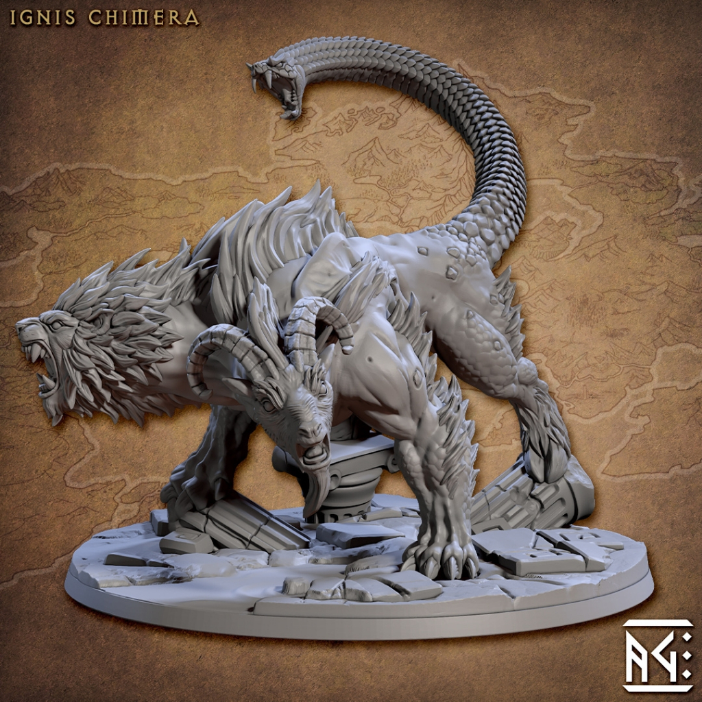 Ignis Chimera - Bronzeclad Greatgoblins Epic Boss - Monstrosity Chimera / 32mm scale 3D printed mini