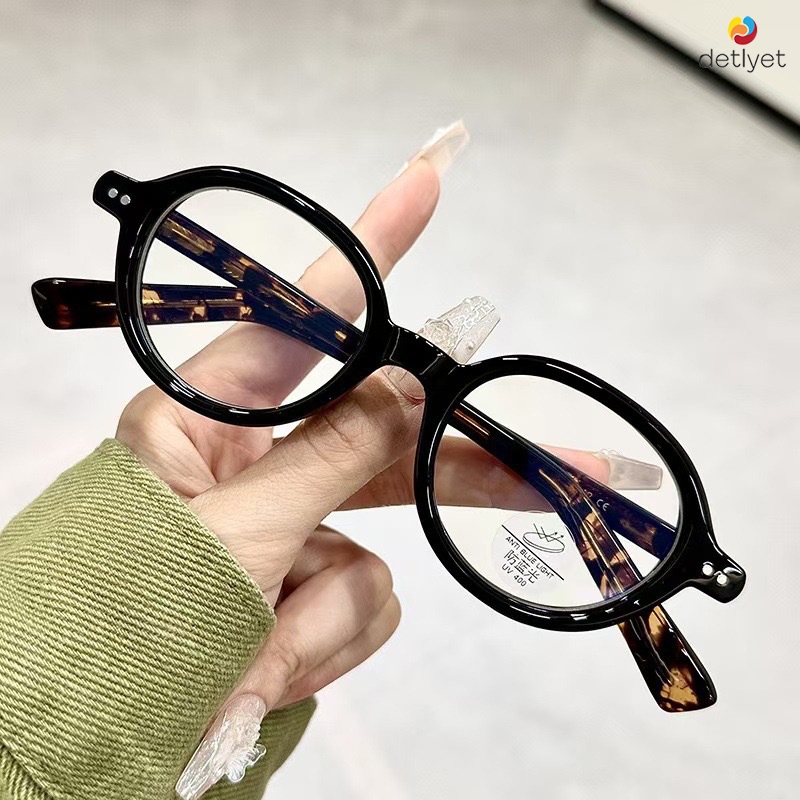 COD🌷แว่นกรองแสงสีฟ้ากรอบวงรีวินเทจสไตล์เกาหลีแฟชั่นนักเรียนแว่นตาสำหรับผู้ชายและผู้หญิง-detlyet
