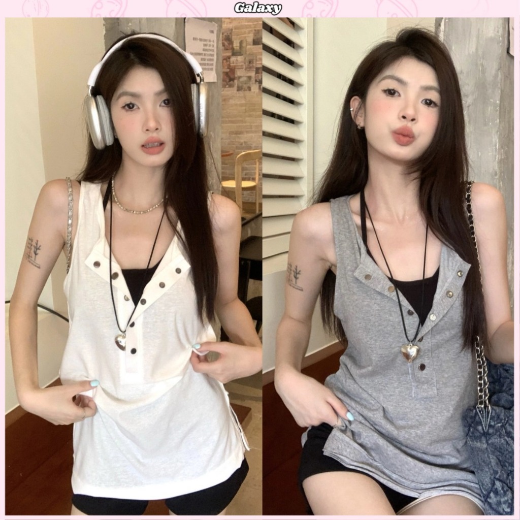 เสื้อเเขนกุด เสื้อเเขนกุดผู้หญิง ทรงหลวม สไตล์เกาหลี งานเเฟชั่น ใส่ซ้อนกัน #020331
