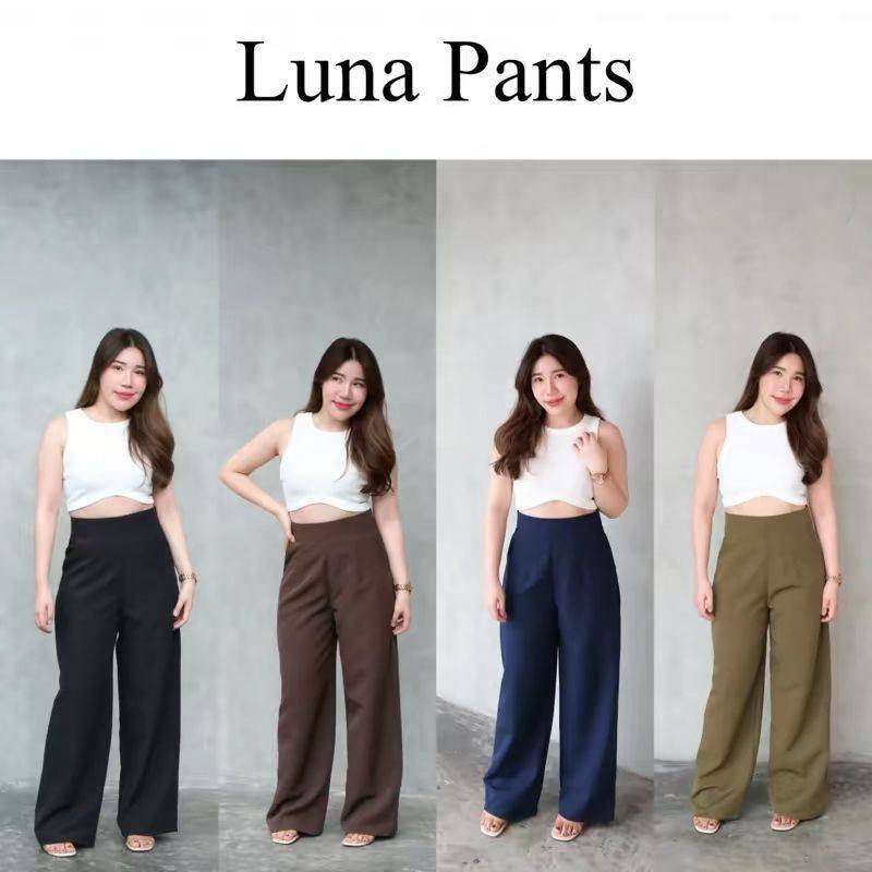 K02  Luna Pants กางเกงทรงกระบอกกลาง ซิปข้าง เอวสูง ผ้าซุปเปอร์เปเป้ #LB10