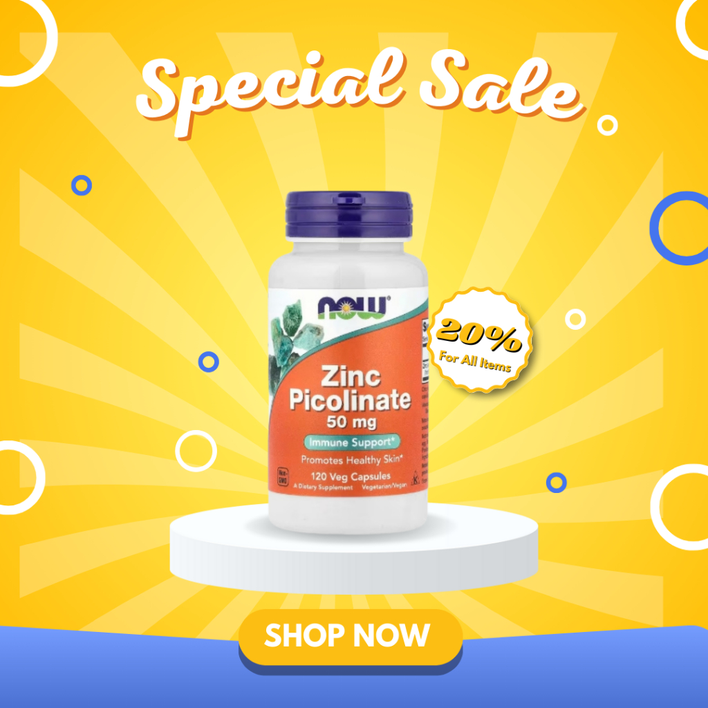 ซิงค์ พิโคลิเนต Zinc Picolinate 50 mg 120 Veg Capsules (Now Foods®) เสริมสร้างภูมิคุ้มกัน