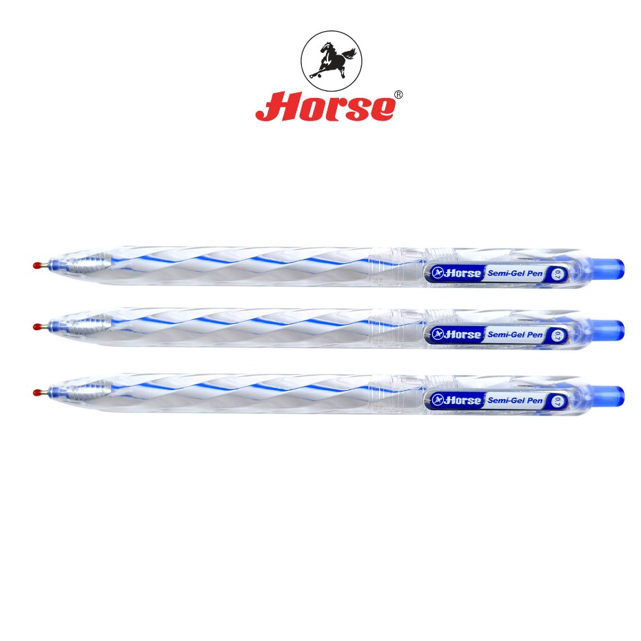 Horse (ตราม้า) ปากกา SEMI-gel  แบบกด ด้ามใสลายเกรียว H-61 ตราม้า 0.7 มม.  จำนวน 1 ด้าม