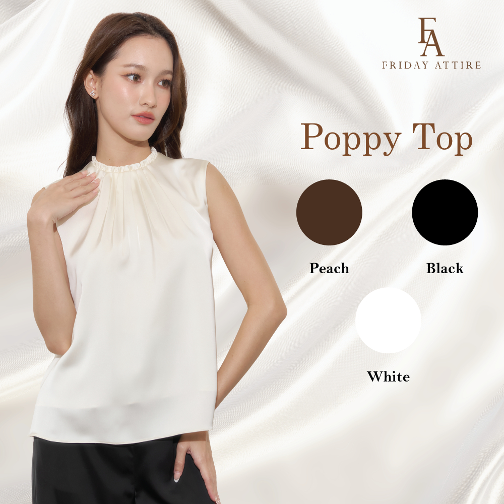 Friday attire เสื้อแขนกุดแต่งรูดระบายคอ Poppy Top (FT-086)
