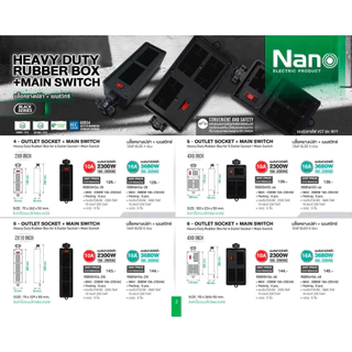 บล็อคยาง เปล่า +เมนสวิตซ์ Nano บล็อคยาง บ็อคยาง Nano ปลั๊กสนาม พร้อม เต้ารับ มีเมนสวิตช์ มีสายไฟ ยาวให้เลือก RBB10HS4