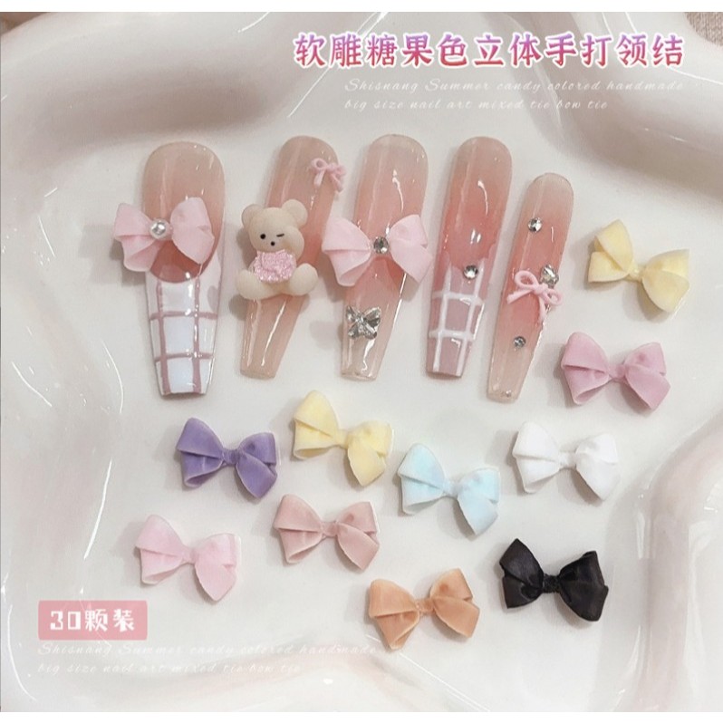C2.[ถุงบรรจุ20 ชิ้น][ร้านไทย] โบว์ติดเล็บแบบนิ่ม จัดทรงได้ โบว์เจ้าสาว สวย ๆ จ้าาา พร้อมส่ง