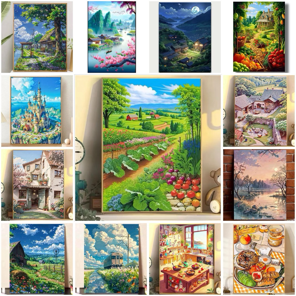 ระบายสีตามตัวเลขลายวิว 40×50 พร้อมเฟรมไม้ | งานศิลปะสวยเหมือนจริง ตกแต่งบ้านได้ (เลือกได้ 43 ลาย)