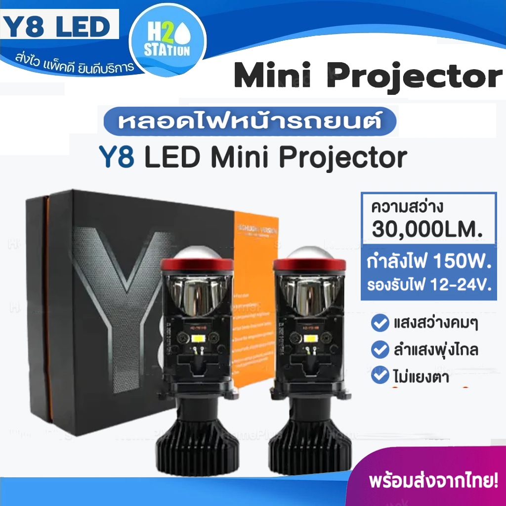 รุ่นใหม่2025🔥1คู่ หลอดไฟหน้าLedมินิโปรเจคเตอร์ รุ่นY11 Y8 ขั้ว H4 RHD ไฟหน้าLED Mini Projectorรุ่นRแ