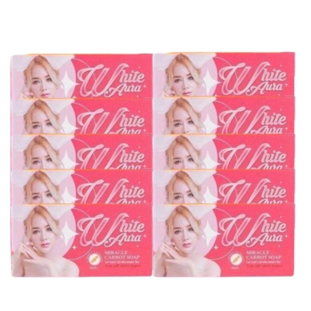 🔥10ก้อน🔥White Auia ไวท์ออร่า สบู่แครอท ขนาด160gแพ็กเก็ตใหม่